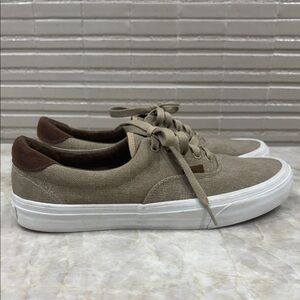 Vans Men's Tan Canvas Sneakers with Brown Trim